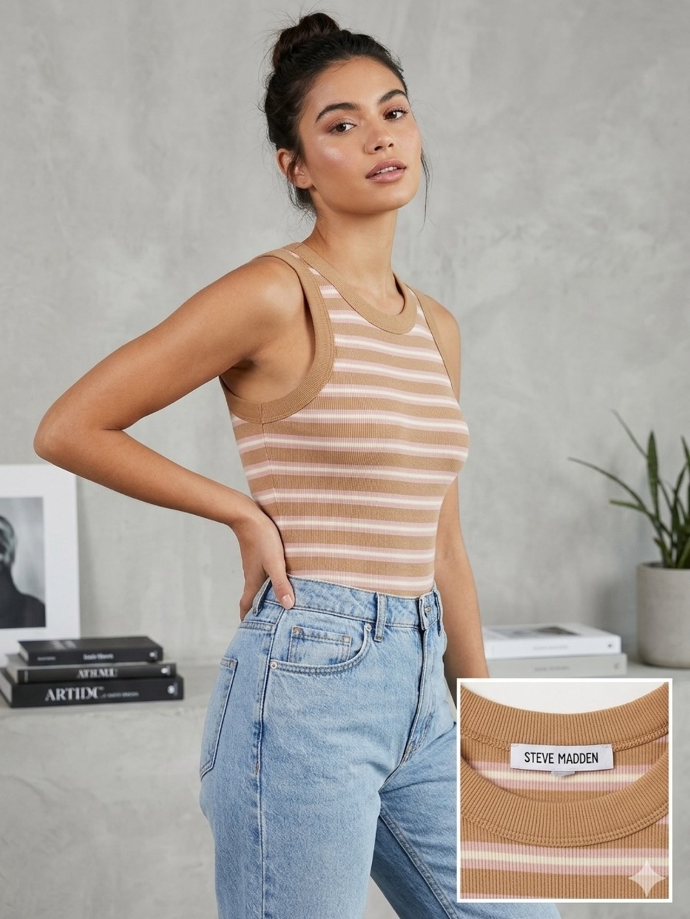 Steve Madden striped ribbed tank body suit with a scoop neckline Size X-small